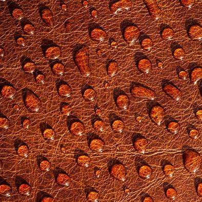 water droplets beading up on brown leather