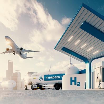 H2 station with plane and fuel trucks
