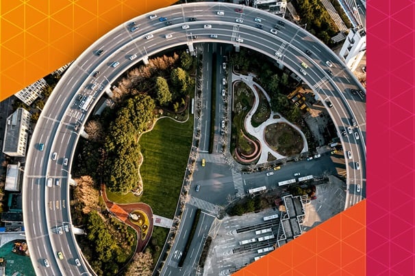 birds eye view of a roundabout that exists over an intersection