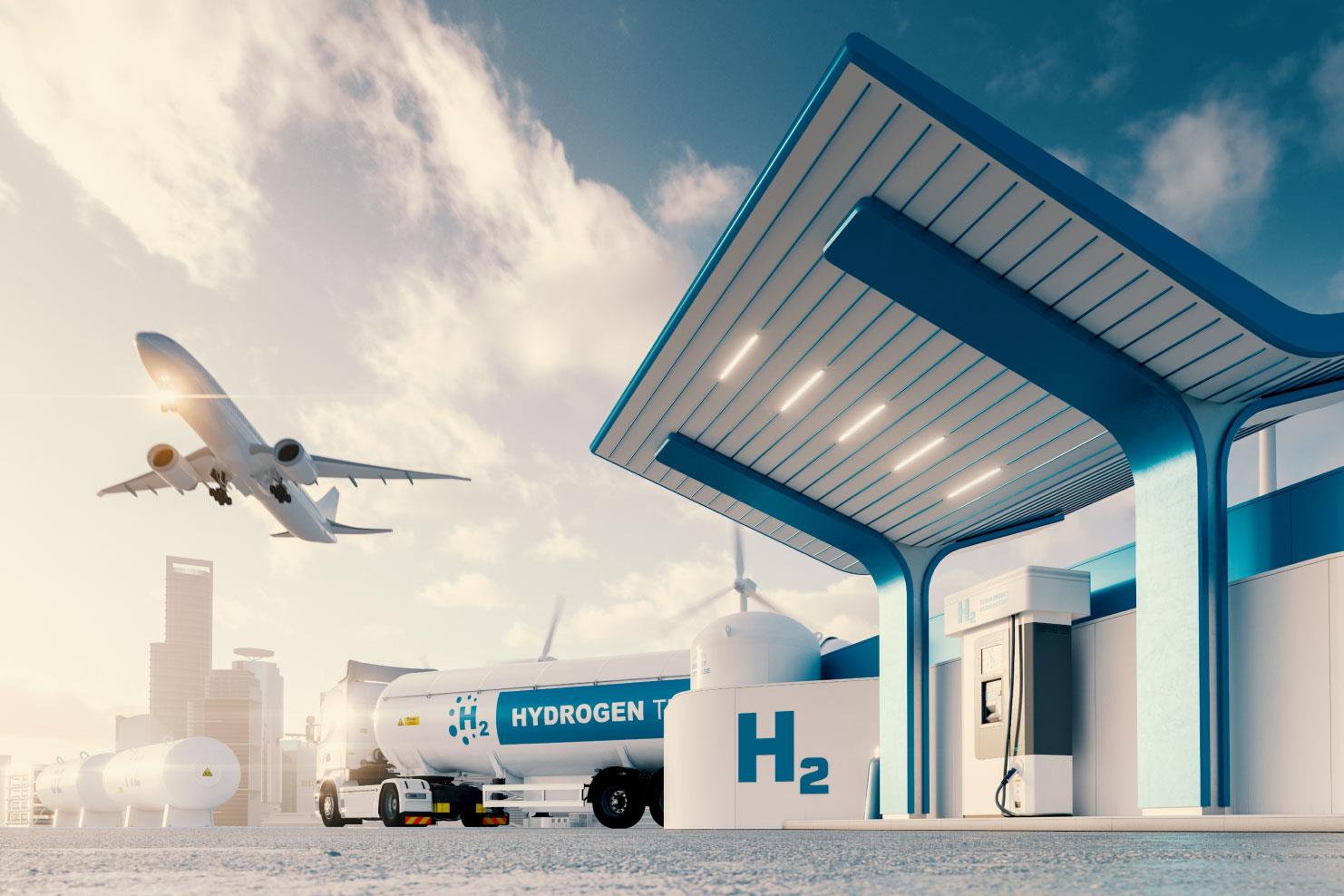 hydrogen station with play flying nearby