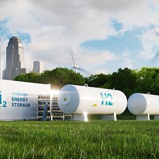 Hydrogen Energy Storage tanks in a field