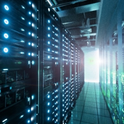 Data racks in a server room