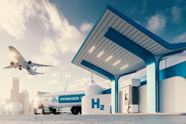 Hydrogen station with a play flying over it
