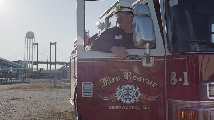 Deepwater NJ firetruck and fire fighter