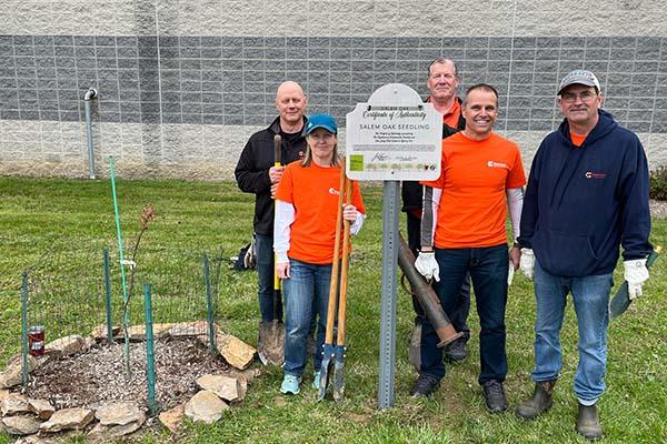 Volunteers planting salem oak seedling