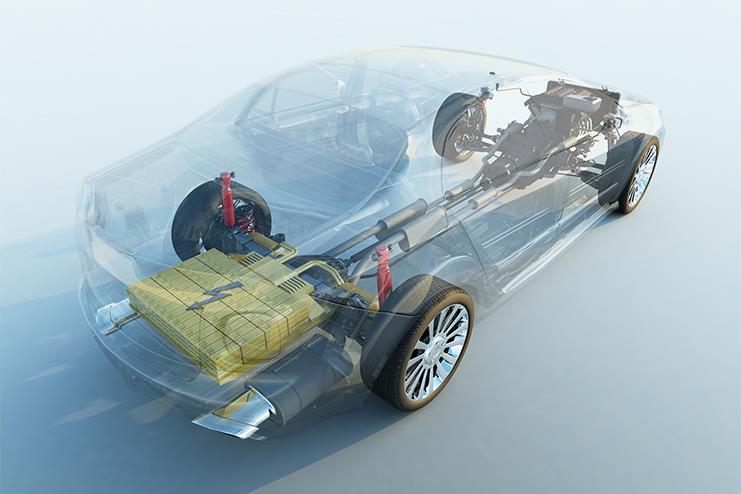 Transparent car with focus on wheels and suspension
