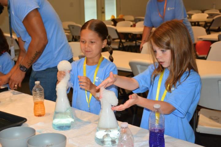 children preforming a science experiment