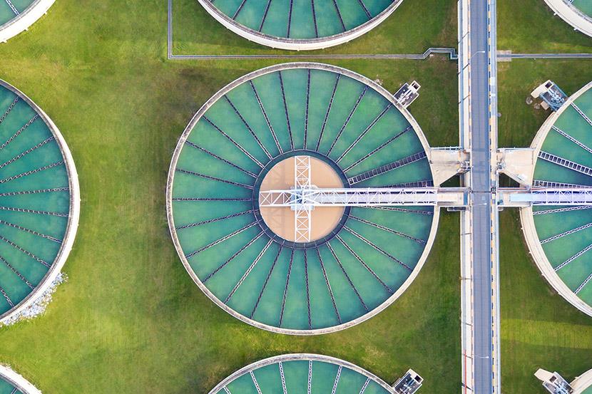 aerial view of water treatment tanks